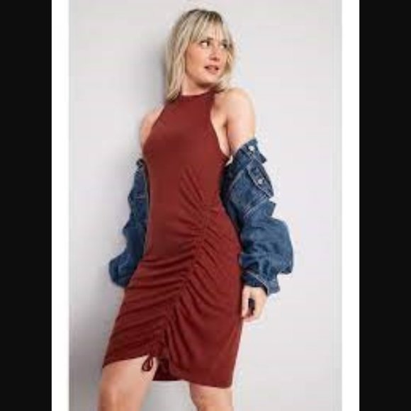 NWT! UltraLite Racerback Rib-Knit Ruched Dress - Picture 3 of 4